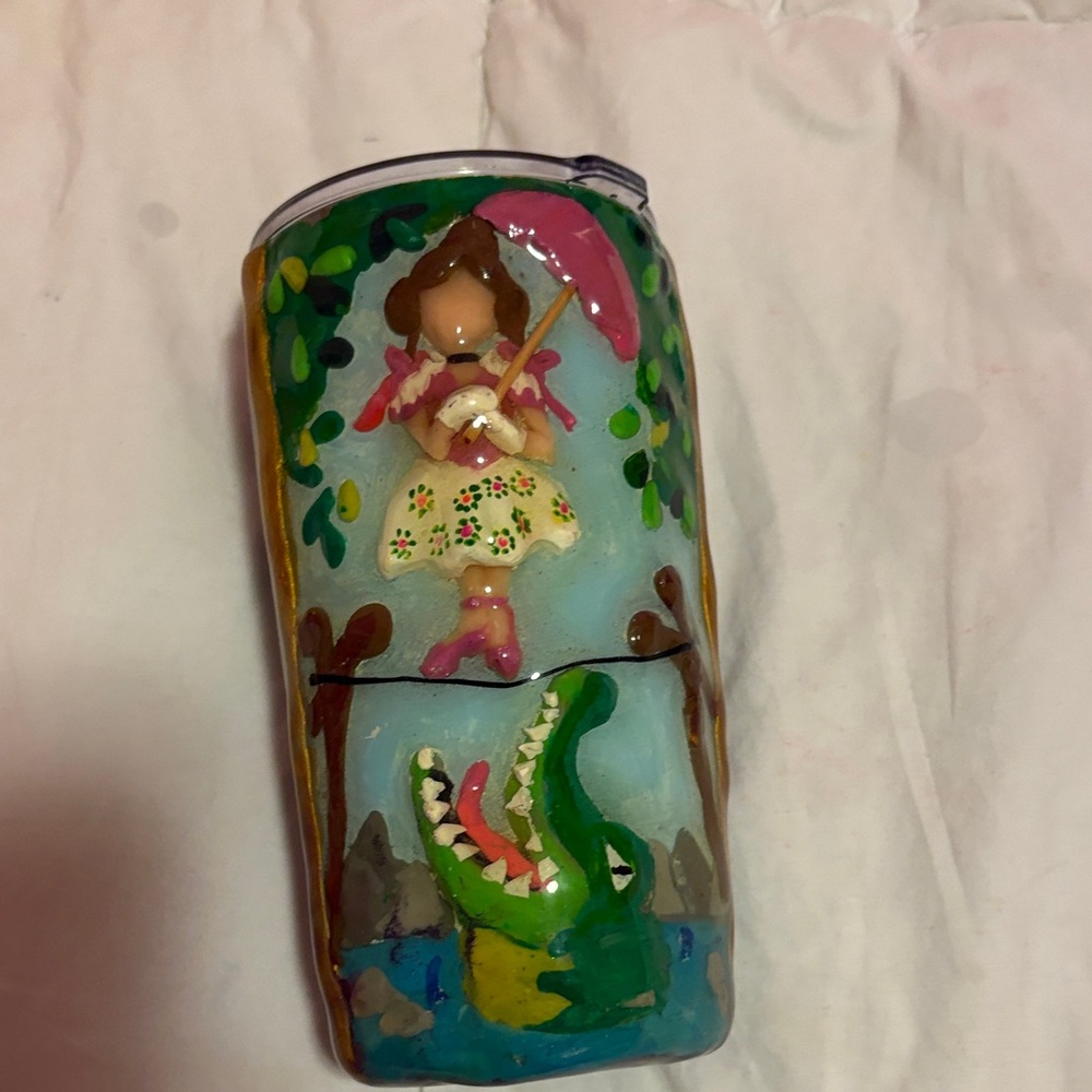 Colorful Tumbler with Girl and Alligator Design